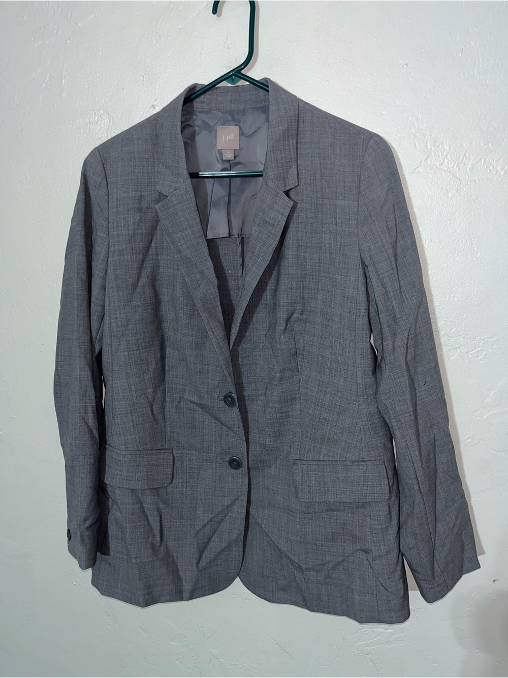 J. Jill 100% Wool Blazer Women’s 12 Lightweight Summer 2 Button Heather Gray